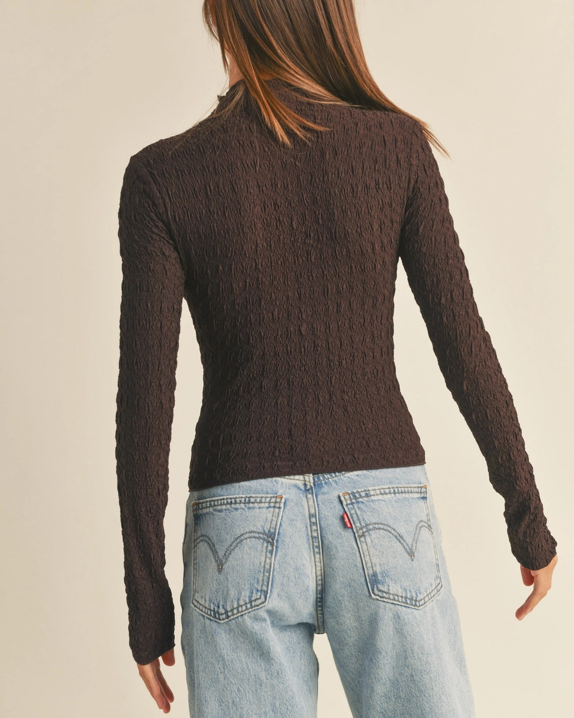 New York Cropped Long Sleeve Top - Brown