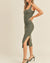 Square Neck Knit Fitted Slit Dress