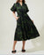 Floral Dark Green Bubble Sleeve Cotton Midi Dress