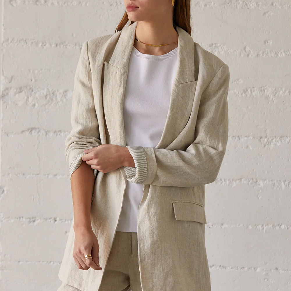 Woman in linen blazer