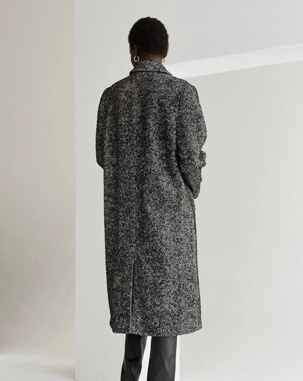 Double Breasted Brushed Herringbone Coat - Pema New York